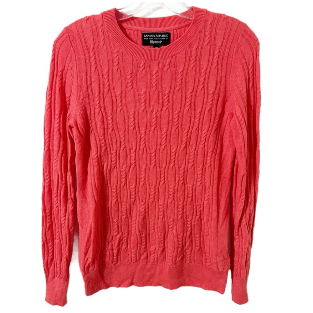 Banana Republic Fine Italian Yarn By Filpucci Blend Coral Cable Knit Sweater